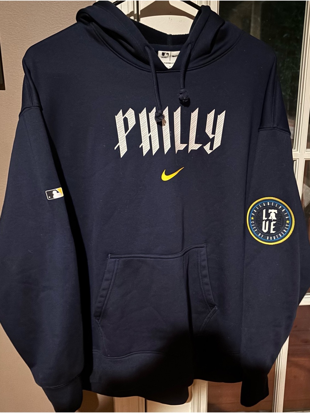 Nike Navy 'Philly' Crewneck Hoodie with Yellow Swoosh
